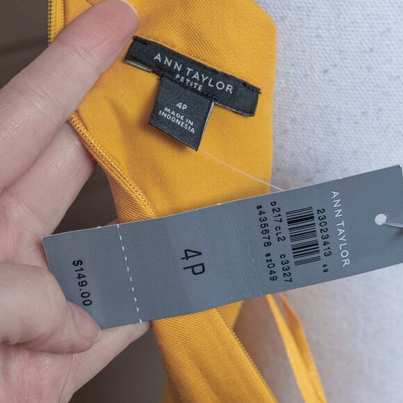 Ann Taylor Halter Midi Dress Mustard Yellow Gold Linen Blend Retro 50s A Line - Picture 11 of 11